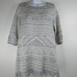 Style & Co Light Blue and White  Fringe Tunic Sweater Size M